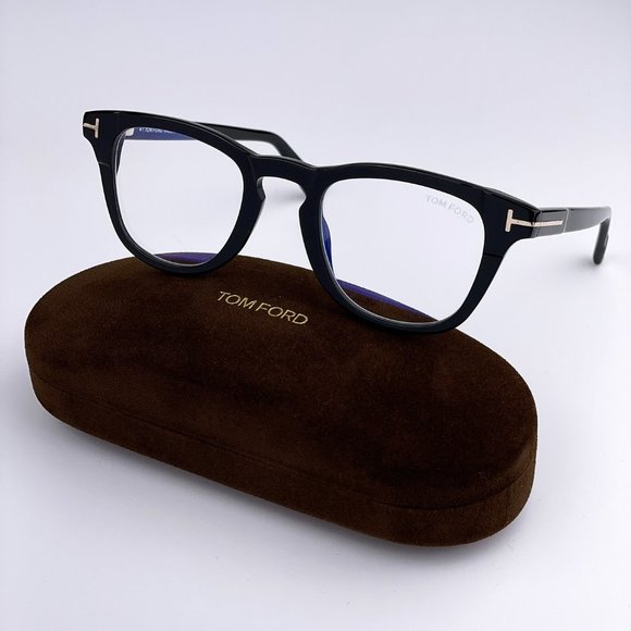 NEW TOM FORD FT5660-B 001 Shiny Black Blue Block  Square Men Eyeglasses - Picture 1 of 12